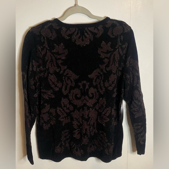 Chico's Brocade Crewneck Pullover Sweater Women’s Size 2 Medium Long Sleeve - Picture 2 of 6